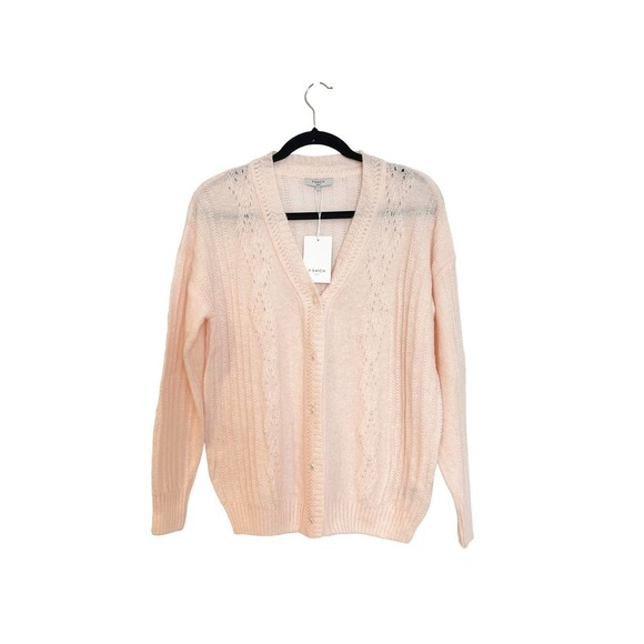 New FRNCH Paris Pink Laeila Pointelle Long Sleeve Button-Front Cardigan Size S - Picture 5 of 13